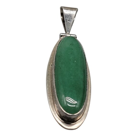 CII Mexico 925 Aventurine Pendant Oblong Sterling Silver Gemstone Chunky Vintage - Picture 3 of 8